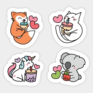 Cute Kawaii Boba Tea Animals - Cat Fox Unicorn & Koala Bear Sticker